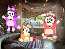 Bingo Heeler, Katlyn Nyltick And Kai Nyltick In A Tree House Meme Template