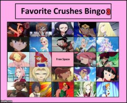 favorite crushes bingo 3 Meme Template