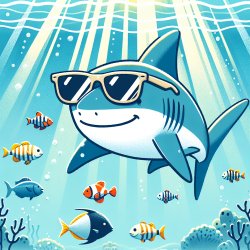 A shark wearing sunglasses, cruising in style while other fish l Meme Template