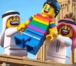 Gay Pride lego guy in Iran Meme Template