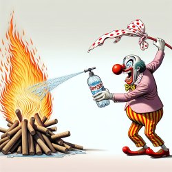 a silly clown trying to fight a great fire Meme Template