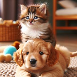 Cute kitten sitting on a puppy Meme Template