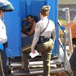 Guy in Porto Potty Meme Template