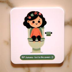 Cute girl sitting on the toilet in cartoon style. The caption re Meme Template