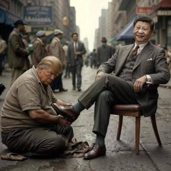 Trump shines Xi's shoes in his retirement job Meme Template