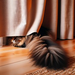 cat hiding behind curtain with tail sticking out Meme Template