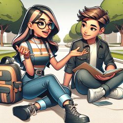 Two students sit on the ground and they are talking Meme Template