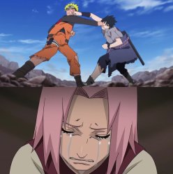 Naruto and Sasuke fighthing, Sakura crying Meme Template