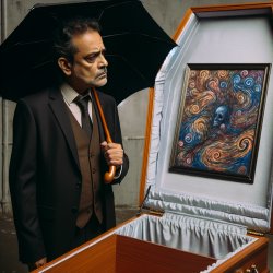 Man staring at painting in coffin Meme Template