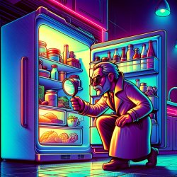 Detective investigating a refrigerator to determine who lives in Meme Template