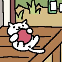 neko atsune kitty collector white cat with red ball Meme Template