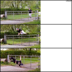 Jack jumps over a fence and almost dies Meme Template