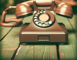low quality image of a brown telephone sitting on a green table, Meme Template