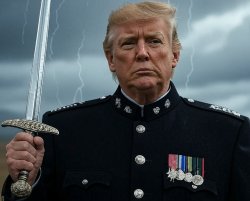 Donald Trump black general's uniform sword silver lightning stor Meme Template