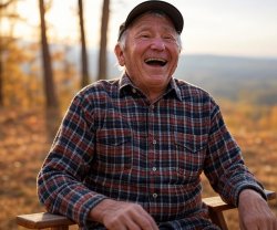 Elderly old man laughing woods bench Meme Template