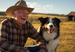old elderly man laughing with dog cowboy hat Meme Template