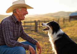 old elderly man laughing with dog cowboy hat Meme Template