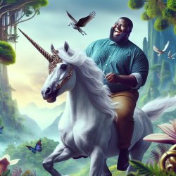 big fat dark skinned man without shirt riding a unicorn Meme Template