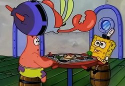 Mr Krabs jumping onto a table Meme Template