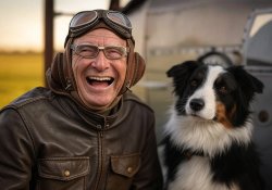 Elderly old man pilot dog laughing Meme Template