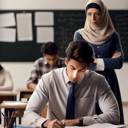 teacher standing behind student while student is working Meme Template