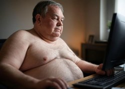 Nude Fat man on computer Truth Detector JPP Meme Template