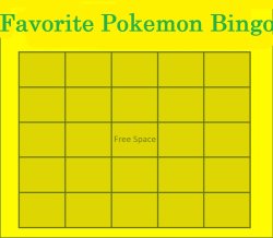 favorite pokemon bingo Meme Template