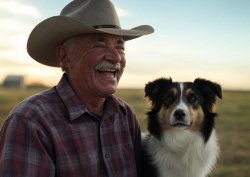 Old elderly cowboy laughing dog Meme Template