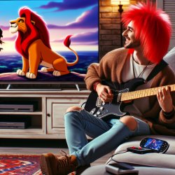 a man playing a guitar watching lion king Meme Template