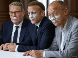 Starmer, Macron, and Merz Partying Meme Template
