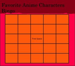 Favorite Anime Characters Bingo Meme Template
