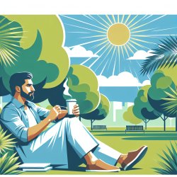 A relaxed person in casual weekend attire, lounging with a cup o Meme Template