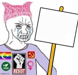 Wokester Wojak protesting Meme Template