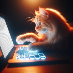 orange cat typing on a laptop keyboard and reading her email Meme Template
