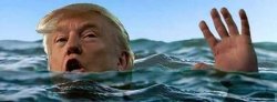 Trump in water over his head. Ocean, drowning, incompetence. Meme Template