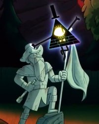 Bill cipher standing on statue Meme Template
