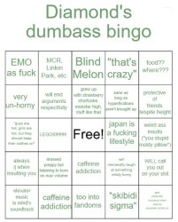 Diamond's dumbass bingo Meme Template
