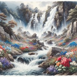 Waterfall with flowers Meme Template