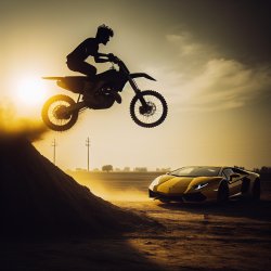 Person on a dirt bike jumping a Lamborghini Meme Template