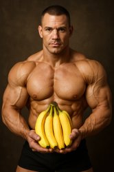 Bodybuilder holding bananas portrait Meme Template