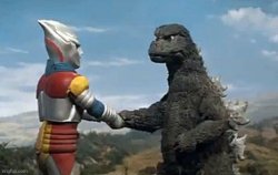 Godzilla and Jet Shake Hands Meme Template