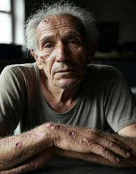 Old man with open sores on arms and face JPP Meme Template