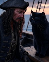 Pirate with black cat wearing an eyepatch JPP Meme Template