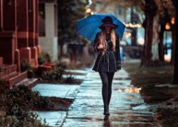 Umbrella woman on street Meme Template