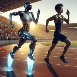 Two people racing—one using AI rocket boots, one on foot Meme Template