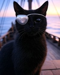 Black pirate cat with eye patch Meme Template