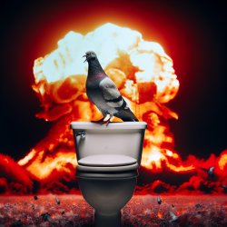 pigeon on a toilet, screaming while explosions in the background Meme Template