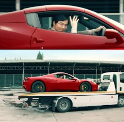 man waving hand in a sport car on a trailer Meme Template