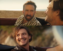 Nicholas Cage and Pedro Pascal booking each other Meme Template
