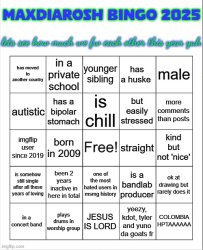 MAXDIAROSH 2025 BINGO Meme Template